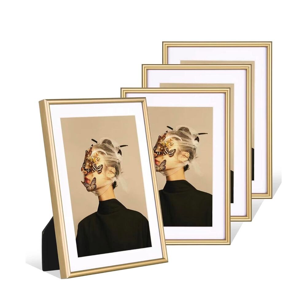 4x6 Picture Frame 4 pck, Matted Brass Simple Modern Brushed Thin Aluminum‎ Metal
